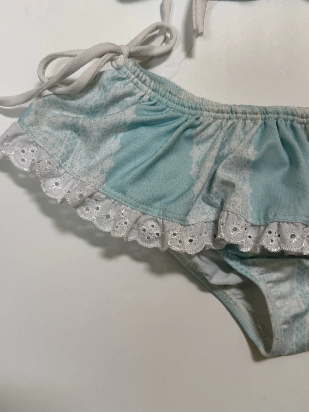 Well Dressed Wolf 2T Bikini Set Robin Egg Blue & Antique White Trim & Ties Girls